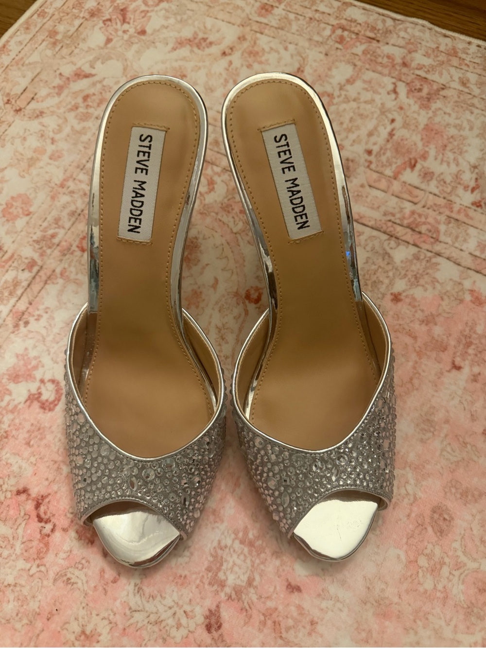 Steve Madden Silver Crystal Open-Toe Mules